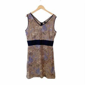 Vero Moda Caroline Brown Blue‎ Pattern Vneck Dress